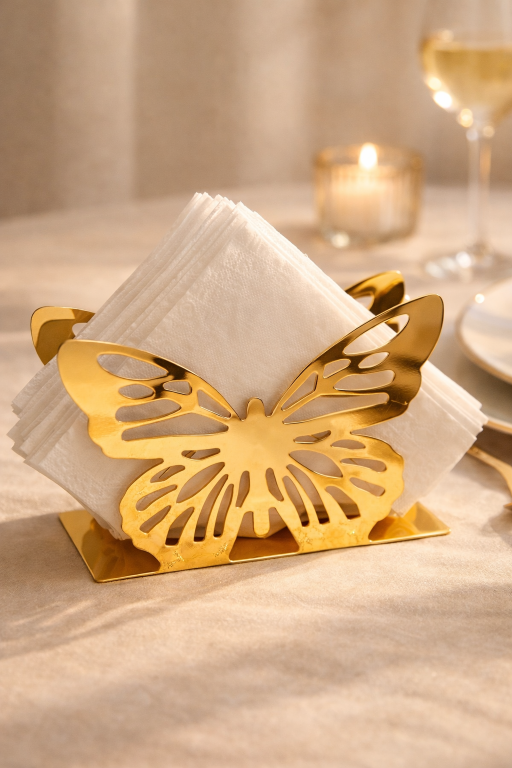 Suport servetele masa, metal auriu, model Fluture Butterfly, design decorativ elegant