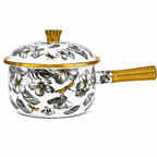 Cratiță emailată premium cu capac, model floral elegant, mâner auriu, 1.8L