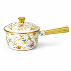 Set oale emailate 8 piese, vase gatit otel emailat, capace sticla termorezistente, model floral, 20/24/30 cm