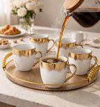 Set cani cafea 6 bucati, ceramica alb cu auriu, design elegant, finisaj lucios, ideale pentru espresso, cafea si cadou