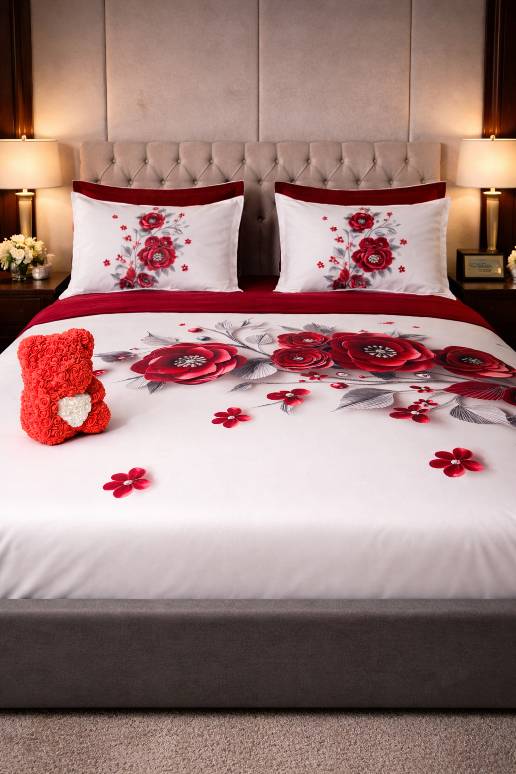 Lenjerie de pat bumbac finet, model Rose, 6 piese, set complet, material moale, confort premium