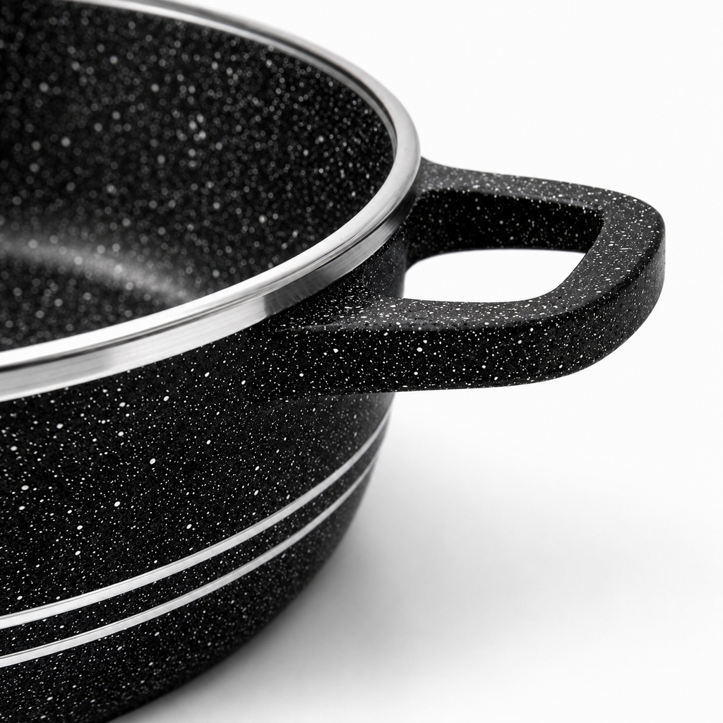Set oale granit 10 piese, granit vase gatit antiaderent cu capac sticla, rezistente, 20–32 cm
