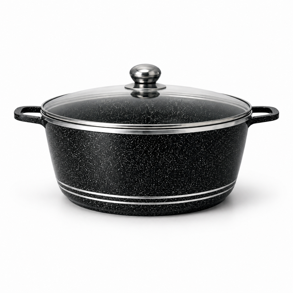 Set oale granit 10 piese, granit vase gatit antiaderent cu capac sticla, rezistente, 20–32 cm