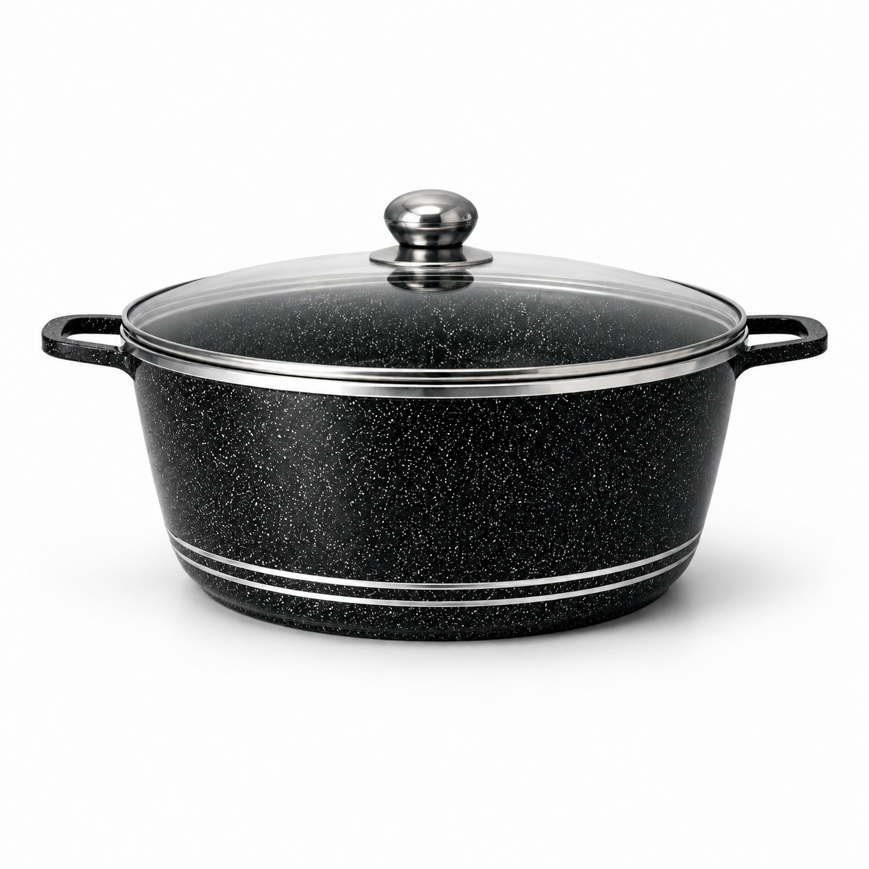 Set oale granit 10 piese, granit vase gatit antiaderent cu capac sticla, rezistente, 20–32 cm