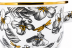 Cratiță emailată premium cu capac, model floral elegant, mâner auriu, 1.8L