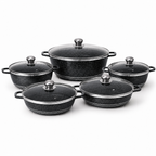 Set oale granit 10 piese, granit vase gatit antiaderent cu capac sticla, rezistente, 20–32 cm