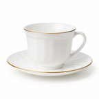 Set 6 cești cafea cu farfurii din opal alb și margine aurie, 12 piese, set elegant pentru espresso și cappuccino