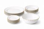 Set serviciu masa Opal 19 piese, 6 persoane, alb cu margine aurie, farfurii model Premium ZLine, elegant, ideal pentru cadou