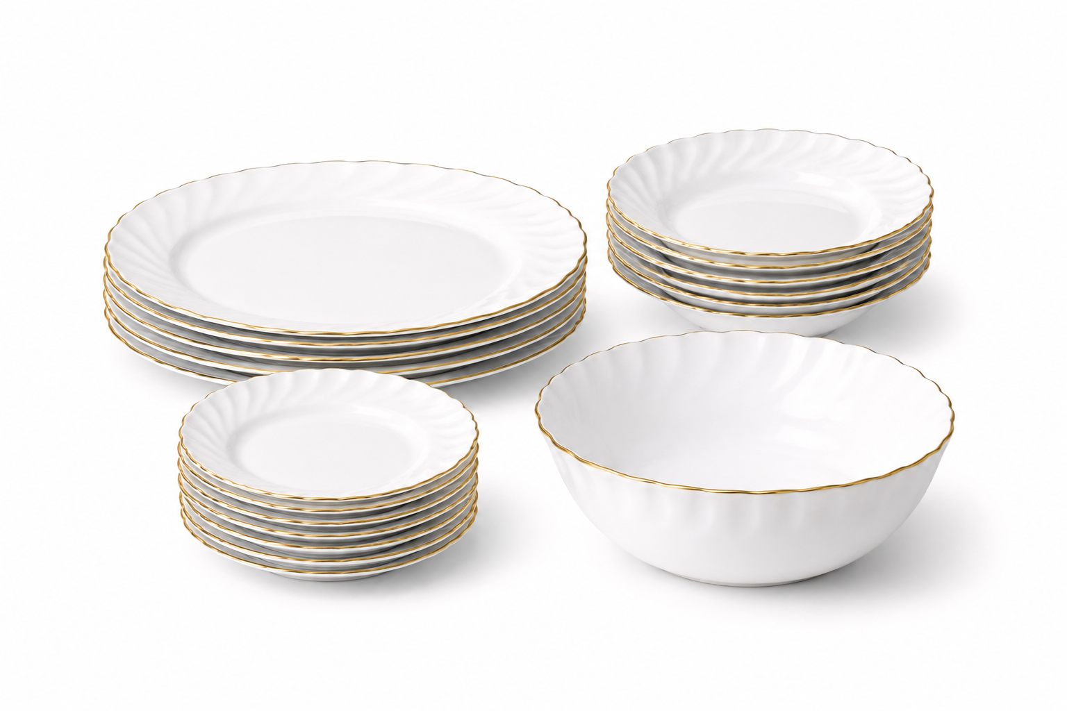 Set serviciu masa Opal 19 piese, 6 persoane, alb cu margine aurie, farfurii model Premium ZLine, elegant, ideal pentru cadou