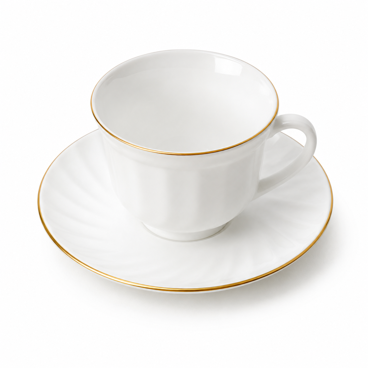 Set 6 cești cafea cu farfurii din opal alb și margine aurie, 12 piese, set elegant pentru espresso și cappuccino