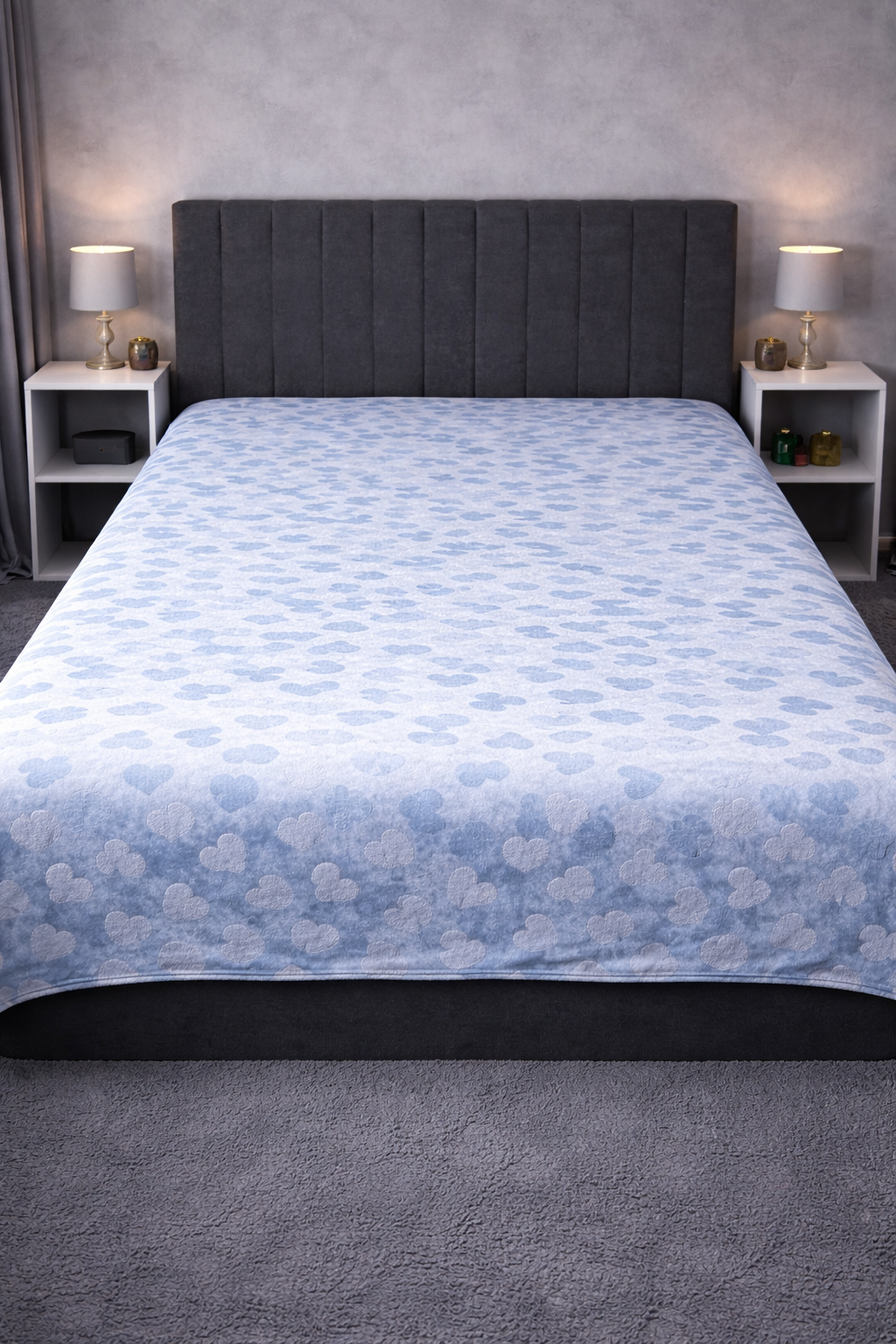 Patura Cocolino Turcoaz Heart 200x230 cm, Flannel, pufoasa, calduroasa, design elegant