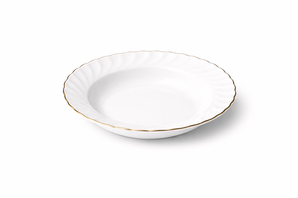 Set serviciu masa Opal 19 piese, 6 persoane, alb cu margine aurie, farfurii model Premium ZLine, elegant, ideal pentru cadou