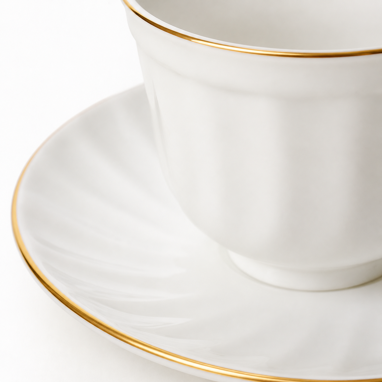 Set 6 cești cafea cu farfurii din opal alb și margine aurie, 12 piese, set elegant pentru espresso și cappuccino