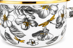 Cratiță emailată premium cu capac, model floral elegant, mâner auriu, 1.8L