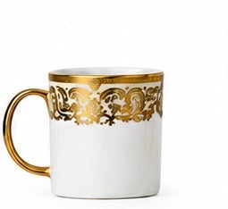 Set 6 Căni Ceramice Premium cu Model Auriu, 300 ml, Design Elegant Luxury, Alb/Auriu