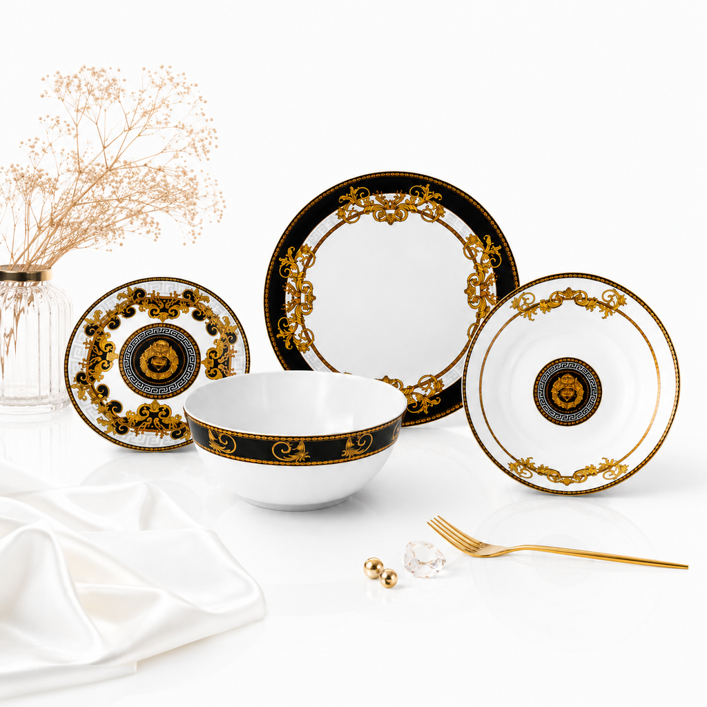 Set farfurii opal 19 piese, serviciu masa 6 persoane, model AFRODITA, design elegant, premium