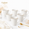 Set 6 căni din opal alb cu margine aurie, design elegant, căni cafea și ceai, rezistente și moderne