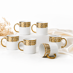Set 6 Căni Ceramice Premium cu Model Auriu, 300 ml, Design Elegant Luxury, Alb/Auriu
