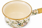 Cratiță emailată premium cu capac, model floral elegant, mâner auriu, 1.8L