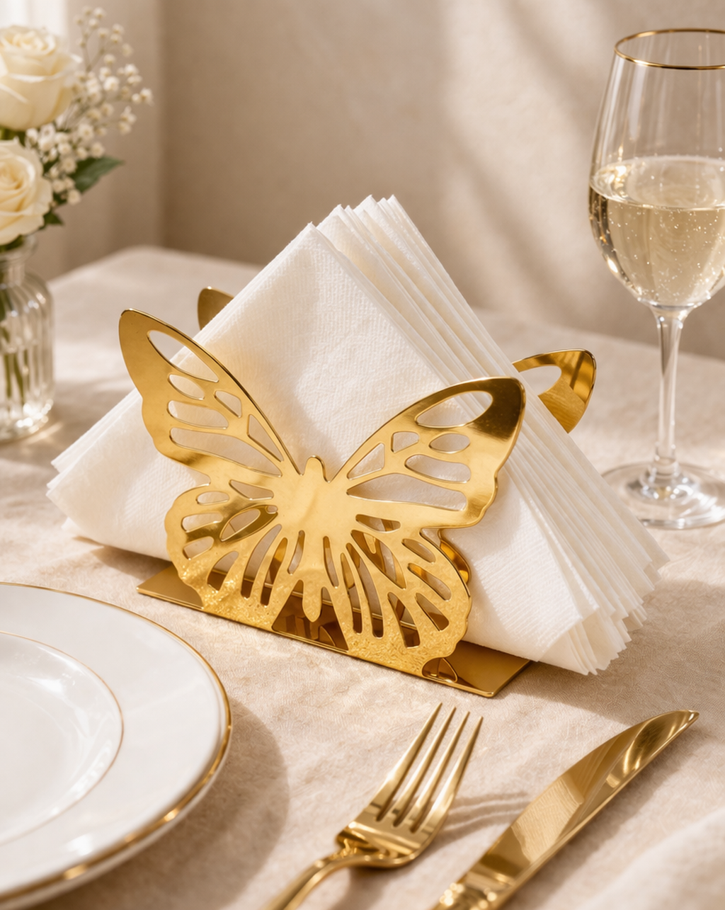 Suport servetele masa, metal auriu, model Fluture Butterfly, design decorativ elegant