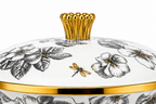 Cratiță emailată premium cu capac, model floral elegant, mâner auriu, 1.8L