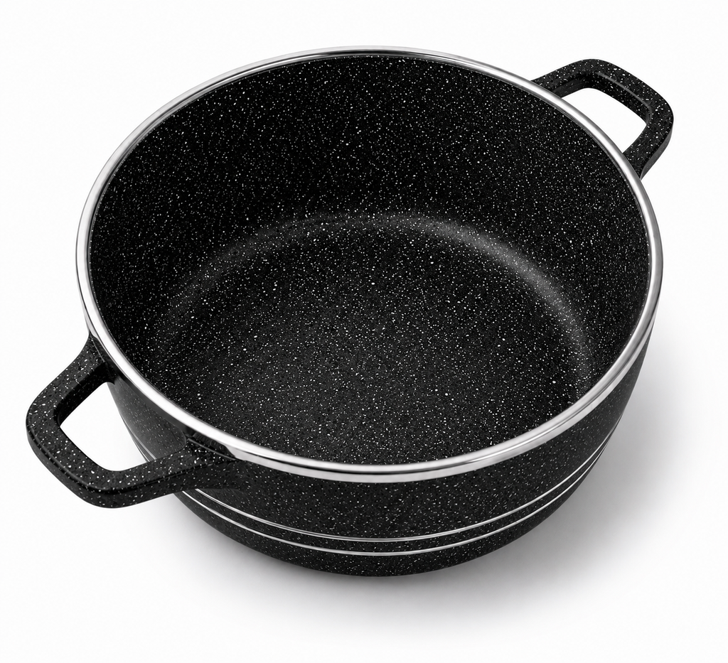 Set oale granit 10 piese, granit vase gatit antiaderent cu capac sticla, rezistente, 20–32 cm