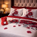 Lenjerie de pat bumbac finet, model Rose, 6 piese, set complet, material moale, confort premium