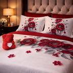 Lenjerie de pat bumbac finet, model Rose, 6 piese, set complet, material moale, confort premium