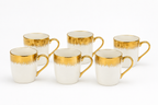 Set cani cafea 6 bucati, ceramica alb cu auriu, design elegant, finisaj lucios, ideale pentru espresso, cafea si cadou
