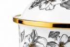 Cratiță emailată premium cu capac, model floral elegant, mâner auriu, 1.8L
