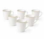 Set 6 căni din opal alb cu margine aurie, design elegant, căni cafea și ceai, rezistente și moderne