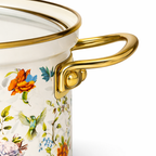 Set oale emailate 8 piese, vase gatit otel emailat, capace sticla termorezistente, model floral, 20/24/30 cm