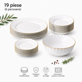 Set serviciu masa Opal 19 piese, 6 persoane, alb cu margine aurie, farfurii model Premium ZLine, elegant, ideal pentru cadou