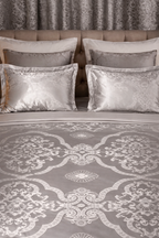 Lenjerie de pat din satin, model RoyalGrey, gri, 6 piese, set complet, material fin, confort premium