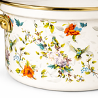 Set oale emailate 8 piese, vase gatit otel emailat, capace sticla termorezistente, model floral, 20/24/30 cm