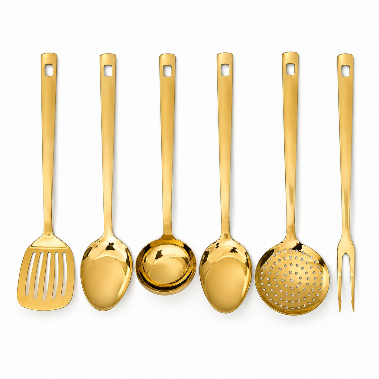 Set ustensile bucatarie inox auriu 6 piese, set ustensile gatit, inox alimentar, design elegant