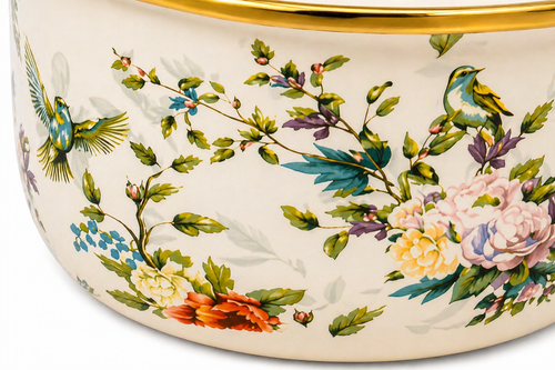 Premium enameled pot with lid, elegant floral design, gold handle, 1.8L
